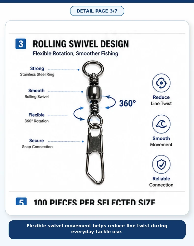 100 Stück Angelwirbel-Clips mit Schnellwechselsystem für Haken, Köder, Vorfäden, Süß- und Salzwasser, Größen 6, 8, 10, 12 – Detail 3