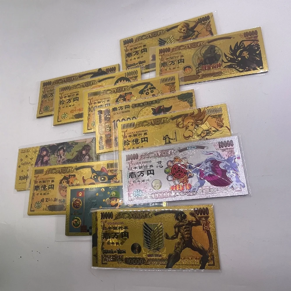

Many Styles Anime Gold Banknotes Sets Collection Japan & Western Classic Characters Gold Plated Collectibles