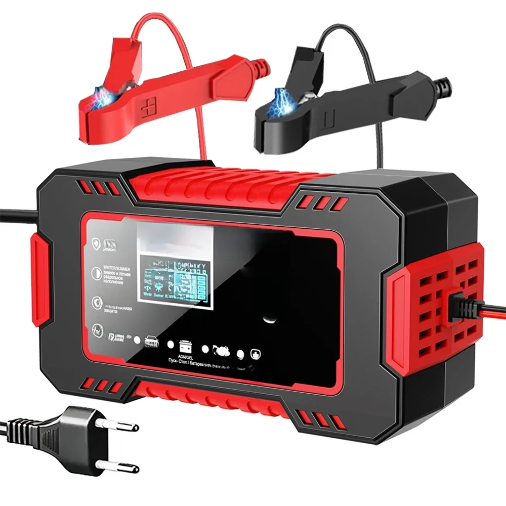 AliExpress EAFC Car Battery Charger 12V 6A Pulse Repair LCD Display Smart Fast Charge AGM Deep Cycle GEL Lead-Acid Charger For Auto Motorcycle