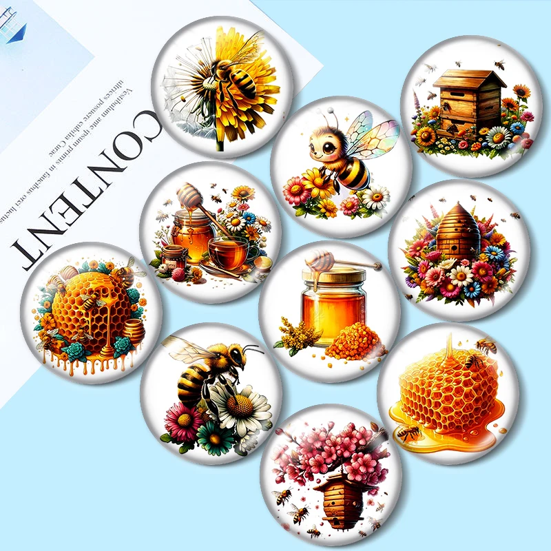 

Медоносные пчелы и мед, 10 шт., 12 мм/18 мм/20 мм/25 мм, круглый фотостекло, кабошон, демо, плоская задняя часть, выводы
