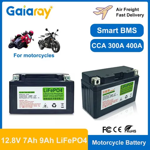 12.8V 7Ah 9Ah LiFePO4 Motorcycle Battery CCA 300A 400A Starting Lithium Battery BMS Deep Cycle for Motorcycle Electric Scooter