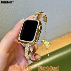 14K altın kayış için Apple saat bandı Ultra 2 49mm 38/40/41/42/44/45/46mm IWatch serisi 10 9 8 7 6 SE 5 4 3 lüks kadın bilezik