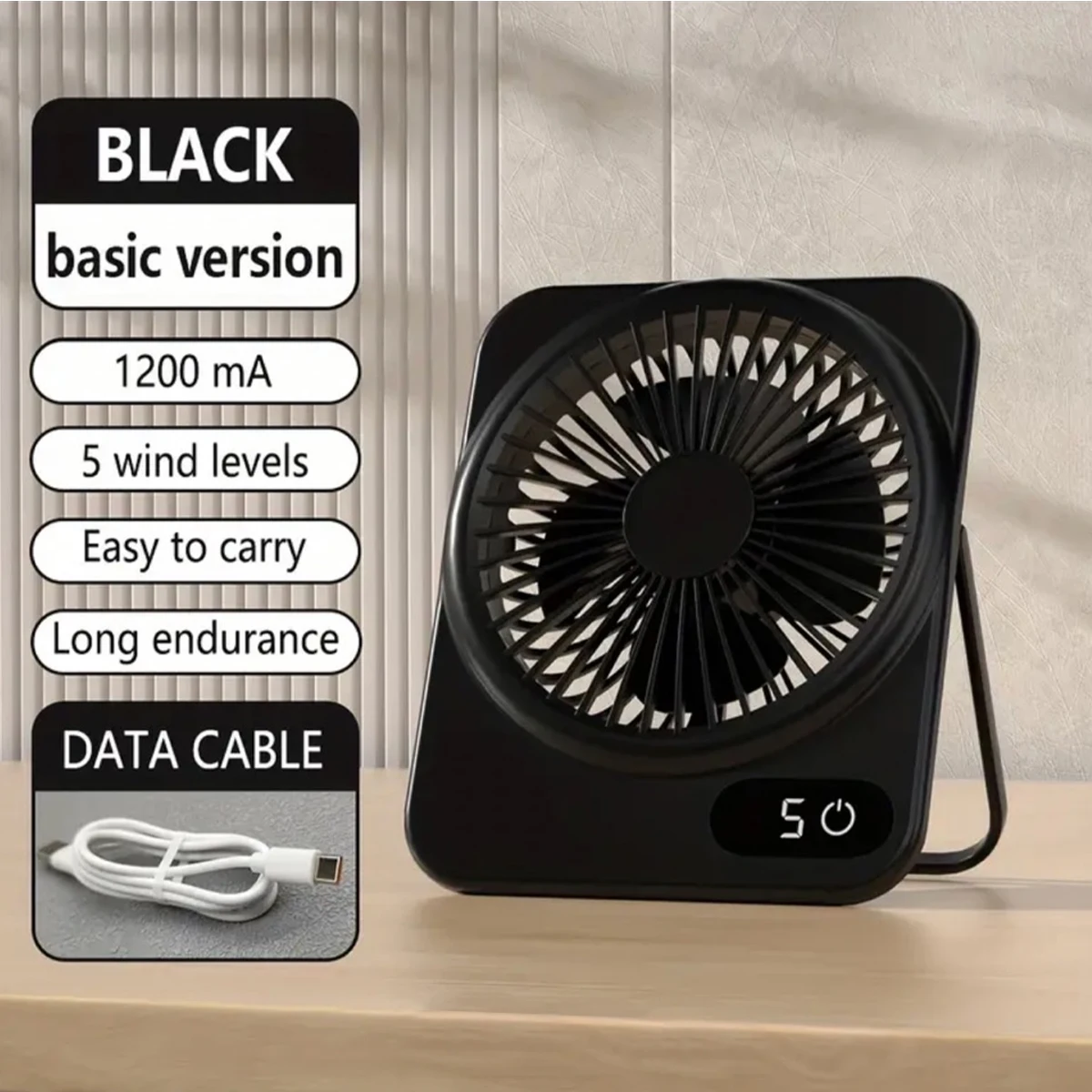 Portable Desk Fan with Phone Holder, USB Rechargeable Mini Personal Table Fan, 5-Speed Adjustable Wind, 180° Foldable Hanging & Standing Design, Quiet Small Fan for Bedroom, Office, Dorm, Camping, Travel & Outdoor Use