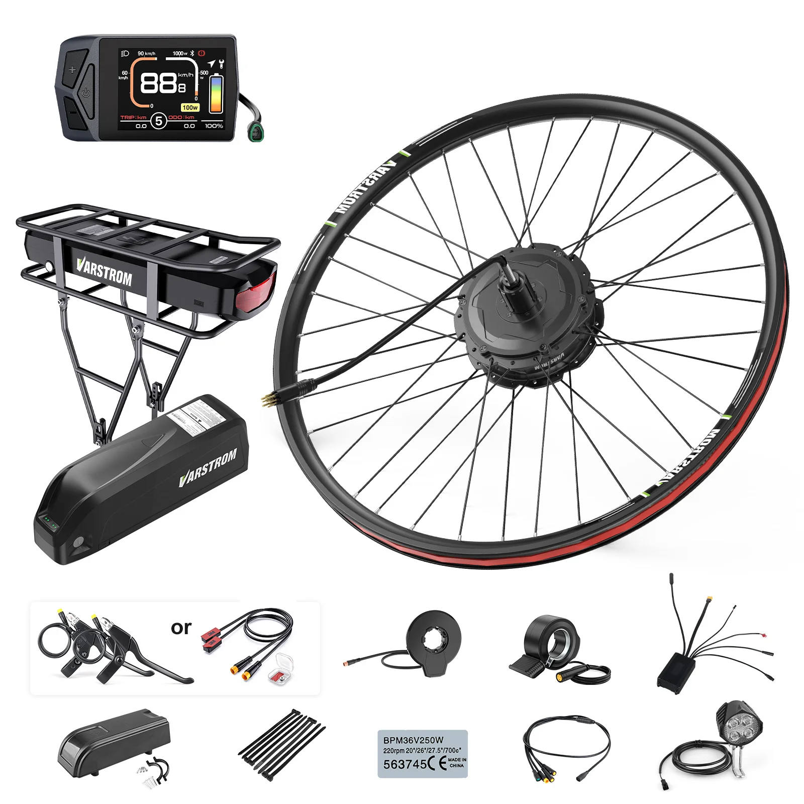 Varstrom Rear Front Driver Motor 48 V 500W 750W Electric Bike Conversion Kits 20" 26in 27.5" 28/29 700C Wheel Hub Engine V-Brakes or Disc Brakes Optional 125EVH 125XVH Electric Bicycle Motors With