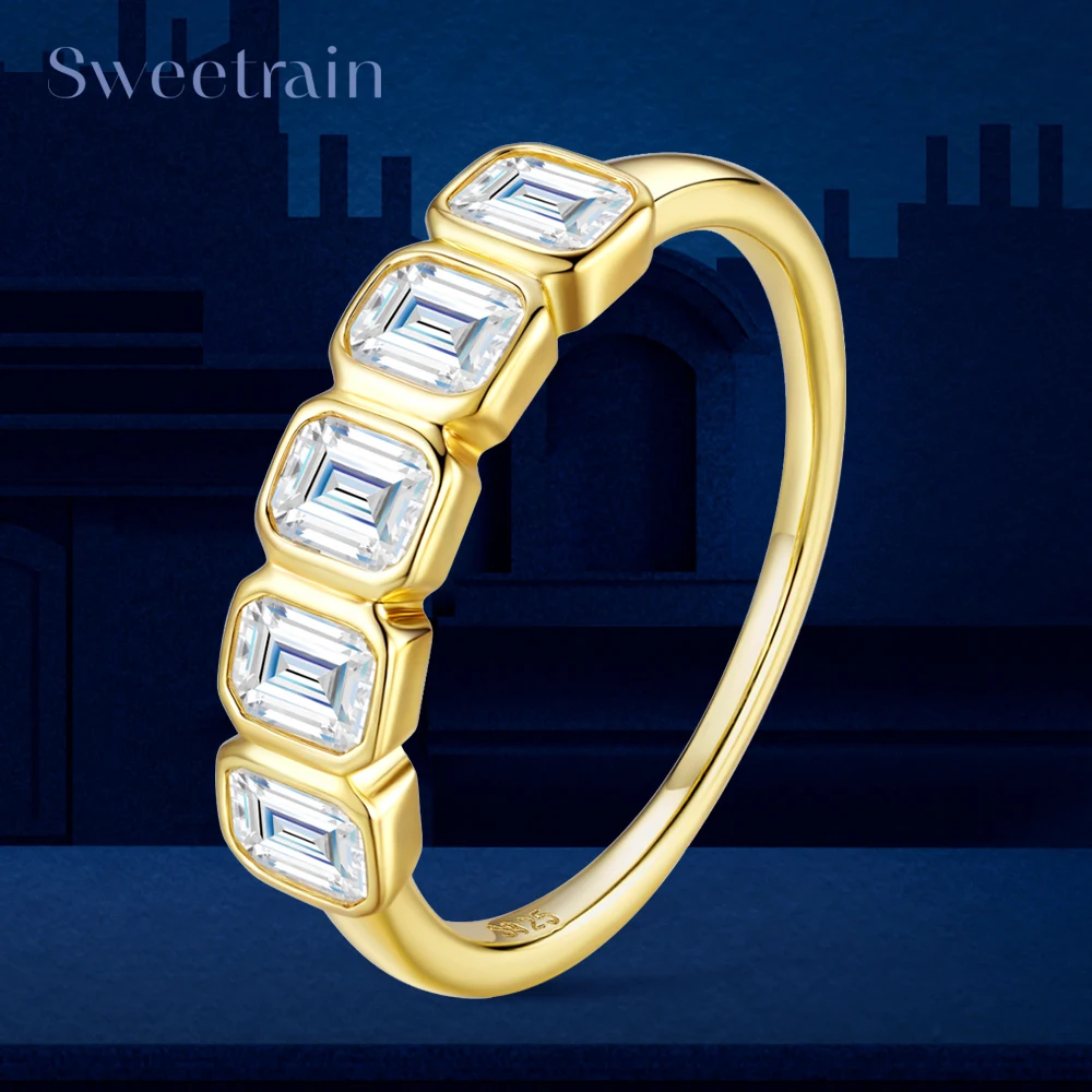 

Sweetrain 3*5mm Emerald Cut Moissanite Rings for Women Lab Diamond Wedding Band S925 Sterling Silver Plated 18k Jewelry GRA