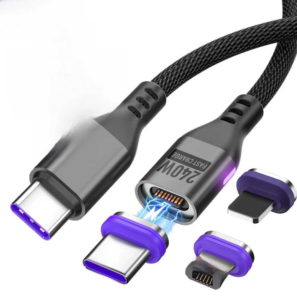 AUFU PD240W Magnetisches Typ-C-Kabel für MacBook PC 5A Superschnelllademagnet USB-C-Ladegerät Datenkabel für iPhone Samsung Xiaomi