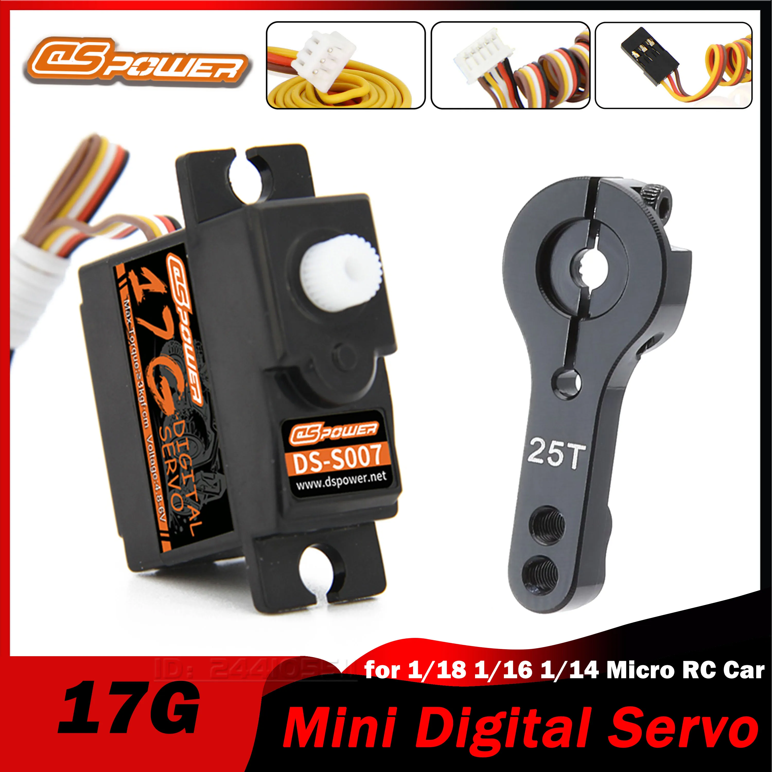DSPOWER 17g Mini Micro Servo Plastic Gear for 1/18 1/16 RC Car MN99S MN82 HYPER GO Wltoys 144001 Truck Airplane Boat Robot Model