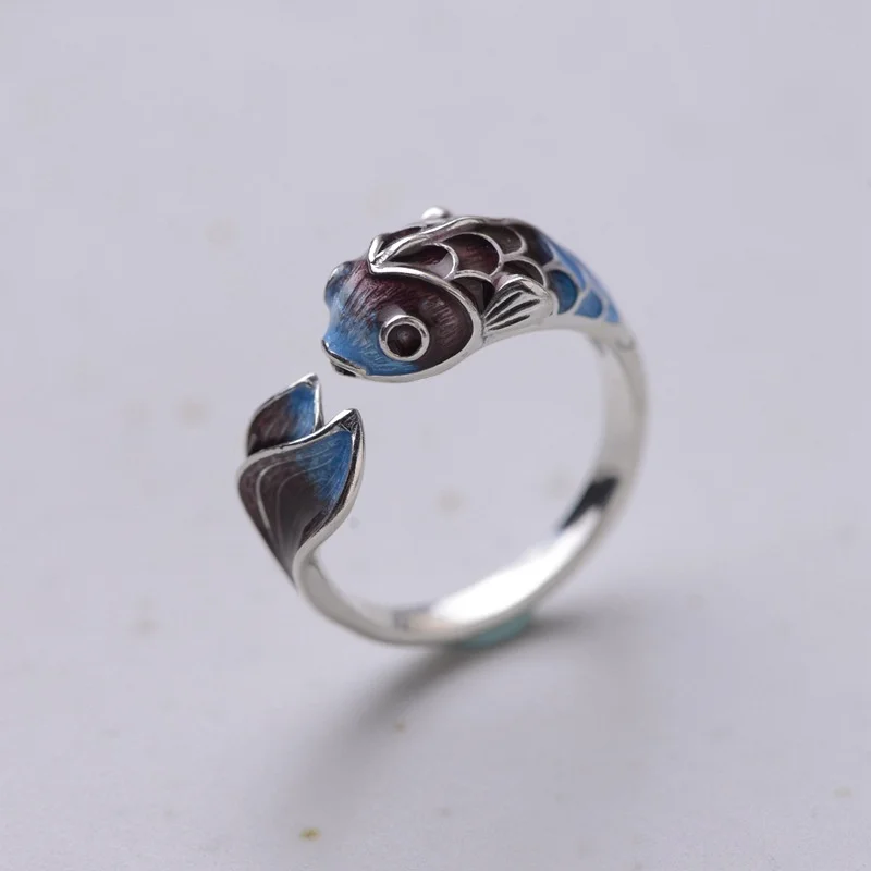 Vintage Cute Carp Fish Dolphin Opening Rings Chinese Feng Shui Ring Bring Good Lucky Wealth  Fashion Animal Jewelry For Women