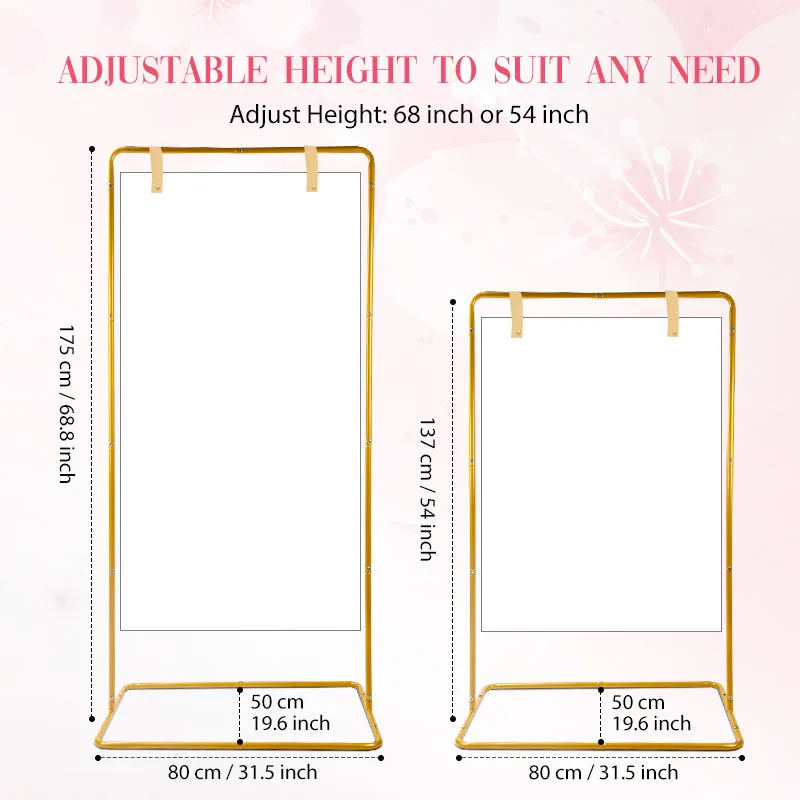 قوس حفلة ذهبي مستطيل - إطار خلفية للاحتفال بارتفاع قابل للتعديل - ديكور احتفالات الزفاف وأعياد الميلاد