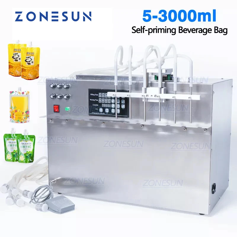 

ZONESUN Liquid Pouch Juice Bag Filling Machine Standing Spout Drinking Water doypack Filler Compact Precise Numerical ZS-DPSP6