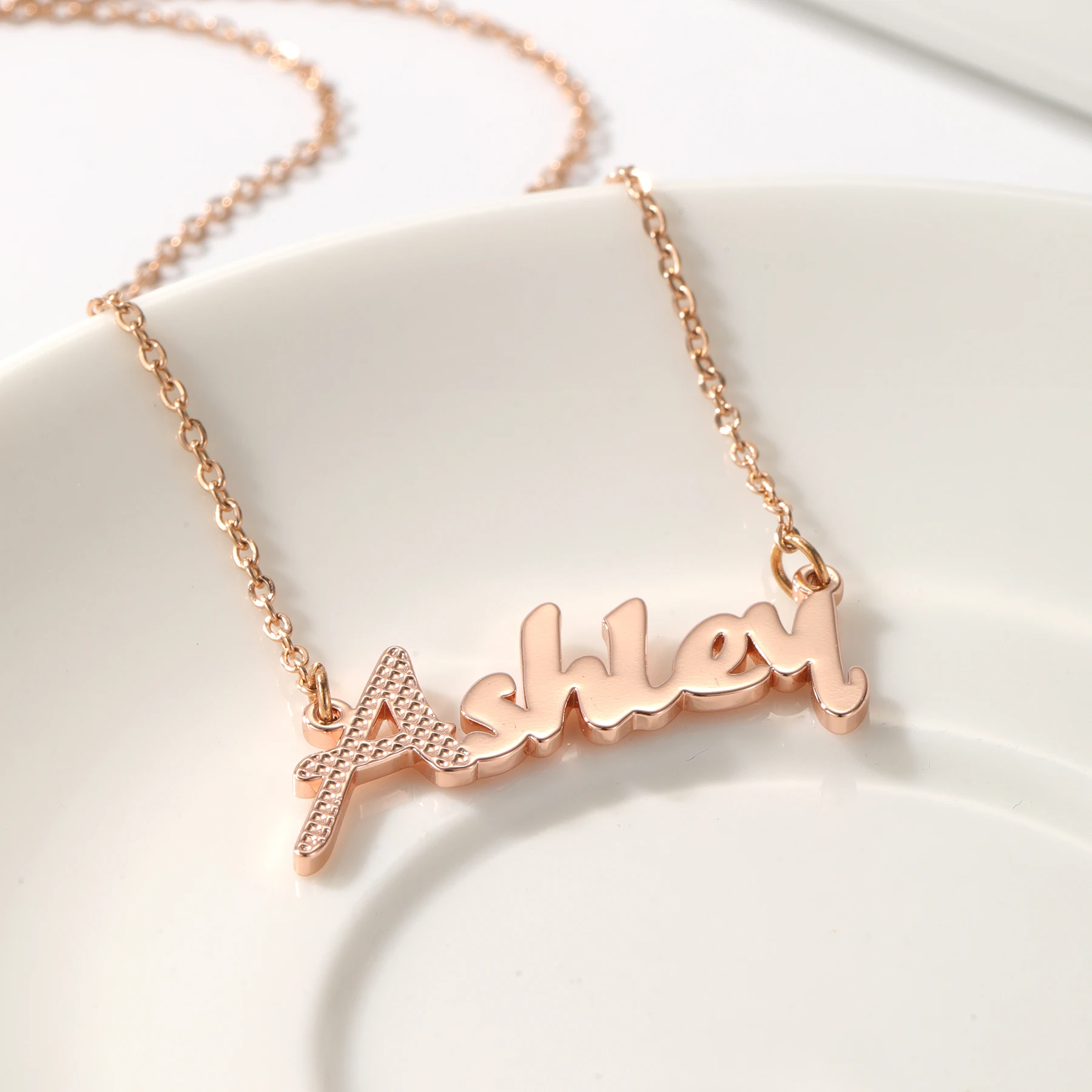 Personalised Waffle texture Name Necklace Custom Name Necklace For Women Stainless Steel Jewelry Christmas Gift Girl Friend