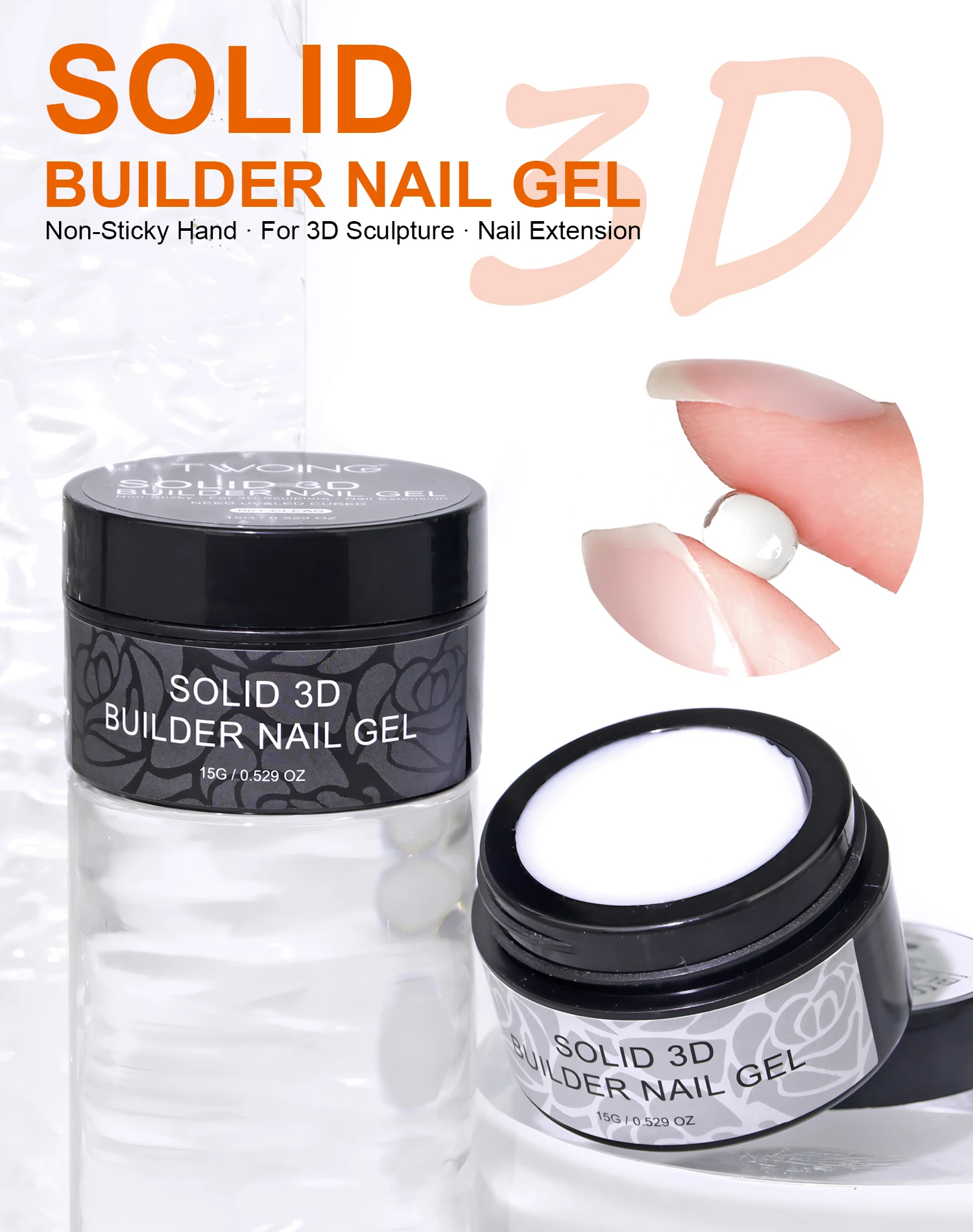TWOING 15 g klares und weißes, antihaftbeschichtetes Handverlängerungsgel, 3D-Formung, Bildhauerei, Schnitzerei, Nagelkunst, festes Hartgel für künstliche Nägel – Detail 1