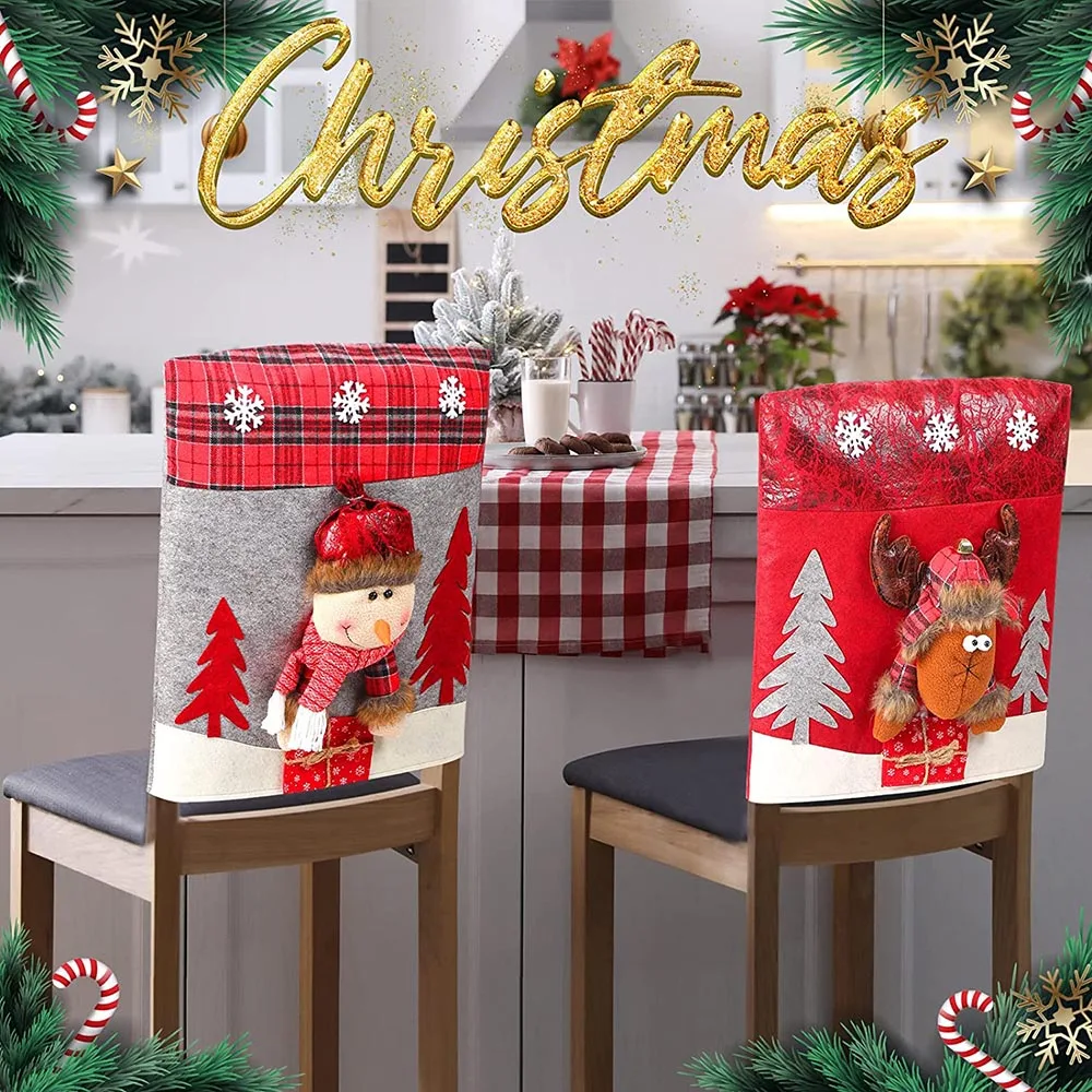 Christmas Chair Covers Xmas Santa Claus Reindeer Snowman Chair Covers Merry Christmas Decoration New Year 2023