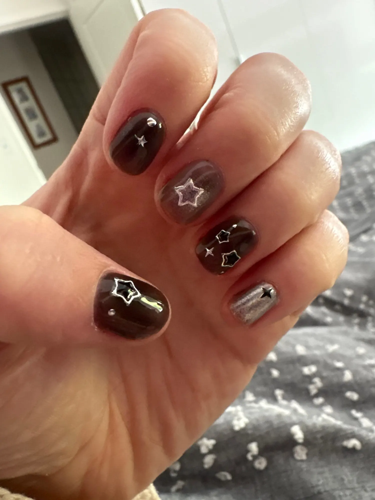 5D Luxury Star Nail Stickers for Nail Art Stars Black Silver Nail Decals Gilding Hollow Out Five-Pointed Nail Art Design Slider photo review