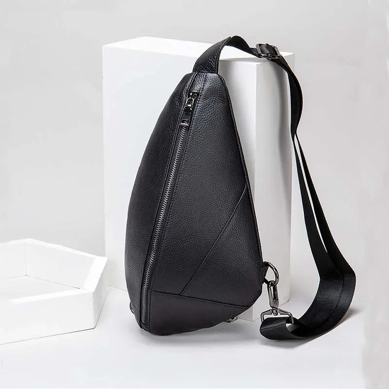 Luufan z prawdziwej skóry męska torba na klatkę piersiową warstwa miękki wierzch torba crossbody czarna męska skóra bydlęca torba ze sznurkiem Messager pojedyncza letnia sakiewka — zdjęcie 2