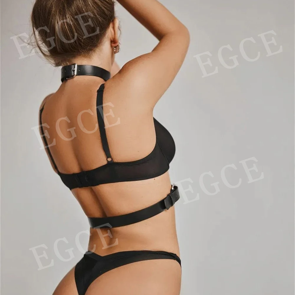 Women Sexy PU Leather Harness Lingerie Bdsm Harajuku Body Stockings Garter Belt Fetish Erotic Rave Sword Belts Gothic Clothes
