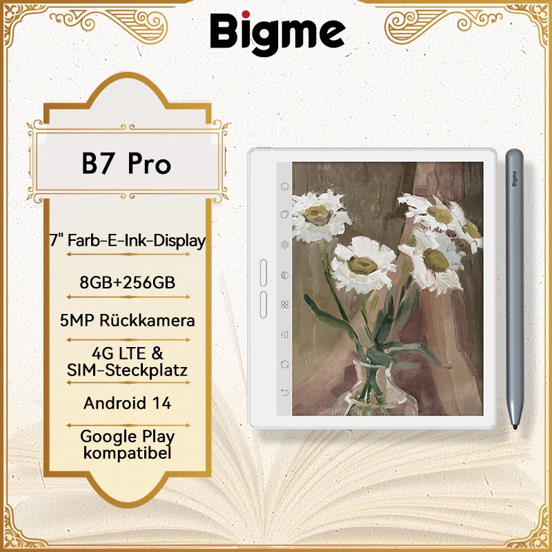 Bigme B7 Pro E-Book-Reader, 7'' Farb-E-Ink Elektronisches Buch, Android 14 Betriebssystem, 8+256GB, 300 PPI E-Book, Augenfreundliches E-Paper E-Reader