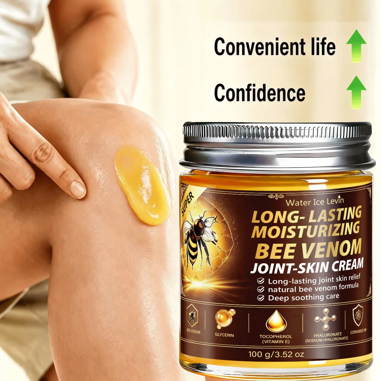 WATER ICE LEVIN Bee Venom Joint Skin Cream 100g Glycerin Vitamin E Hyaluronate Ceramide NP Moisturizing Soothing Body Skin Care