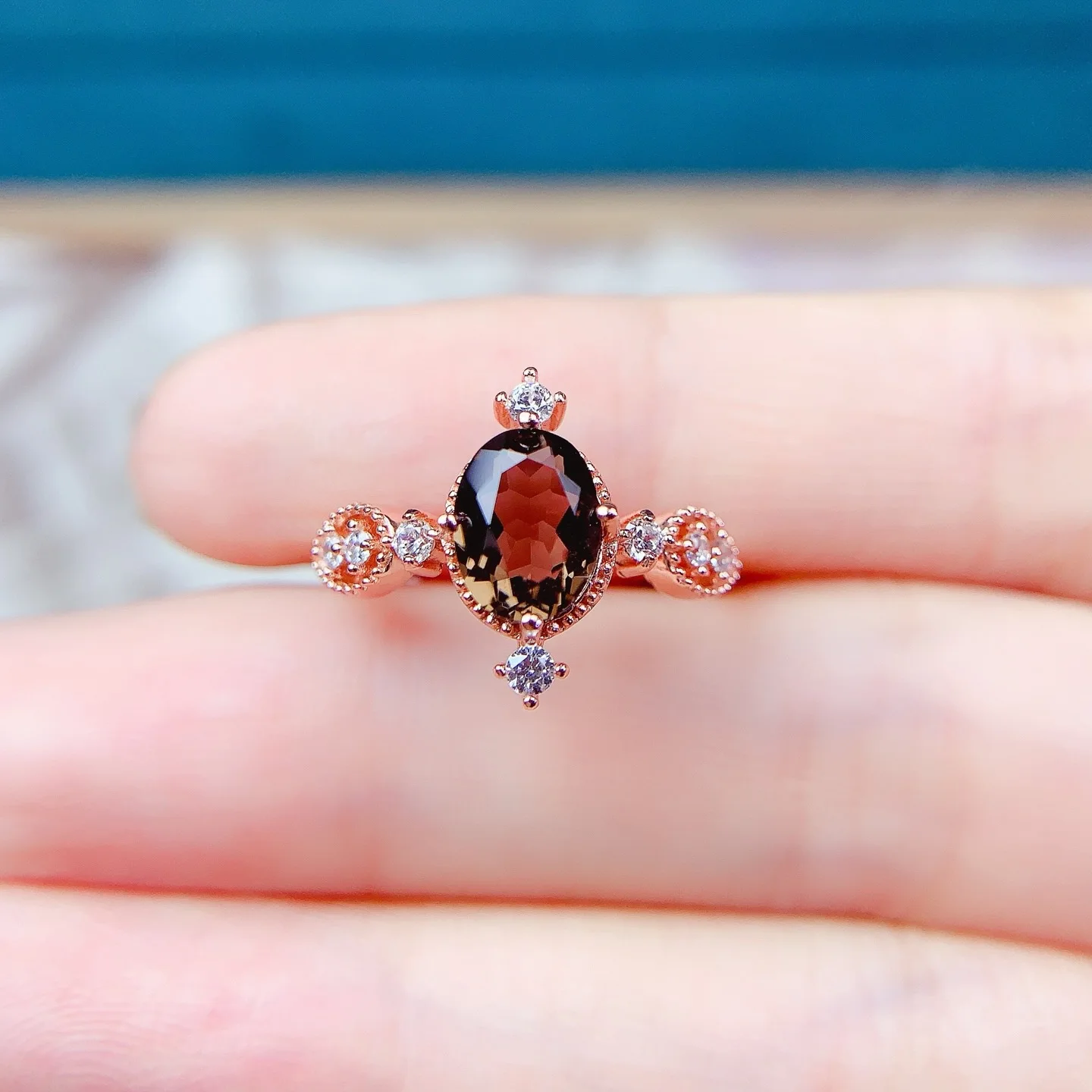KJJEAXCMY Boutique Jewelry Girls' Natural Tea Crystal Ring 925 sterling silver electroplated rose gold Christmas gift for girlfr