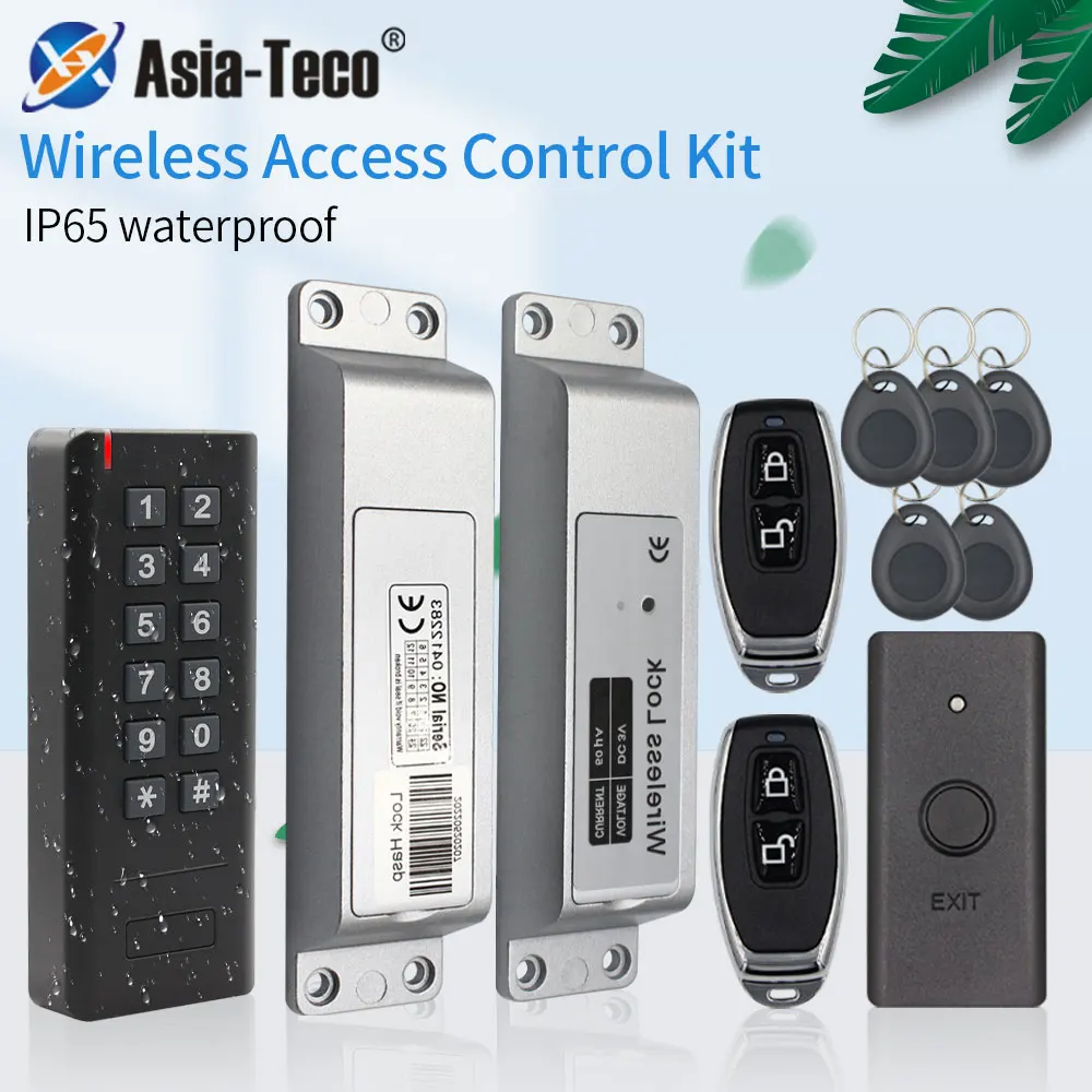 

Waterproof Wireless Access Control Kit Wire-Free Keypad+Wireless Bolt Lock+Wireless Exit Button + 2 Remote Transmitters + 5 Keys