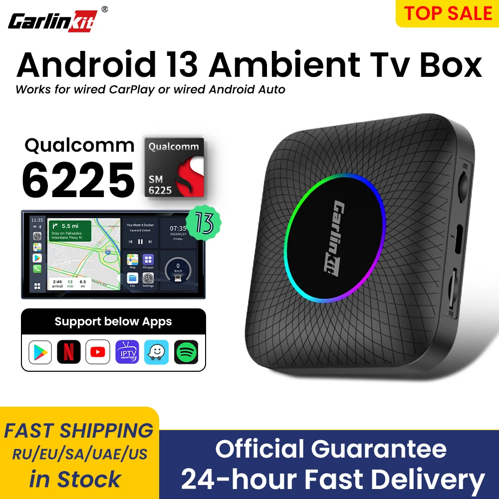 CarlinKit AIBOX UHD 6225 Con Android 13 – CarPlay E Android Auto Wireless, 8GB RAM, 128GB ROM, HDMI E Split-screen