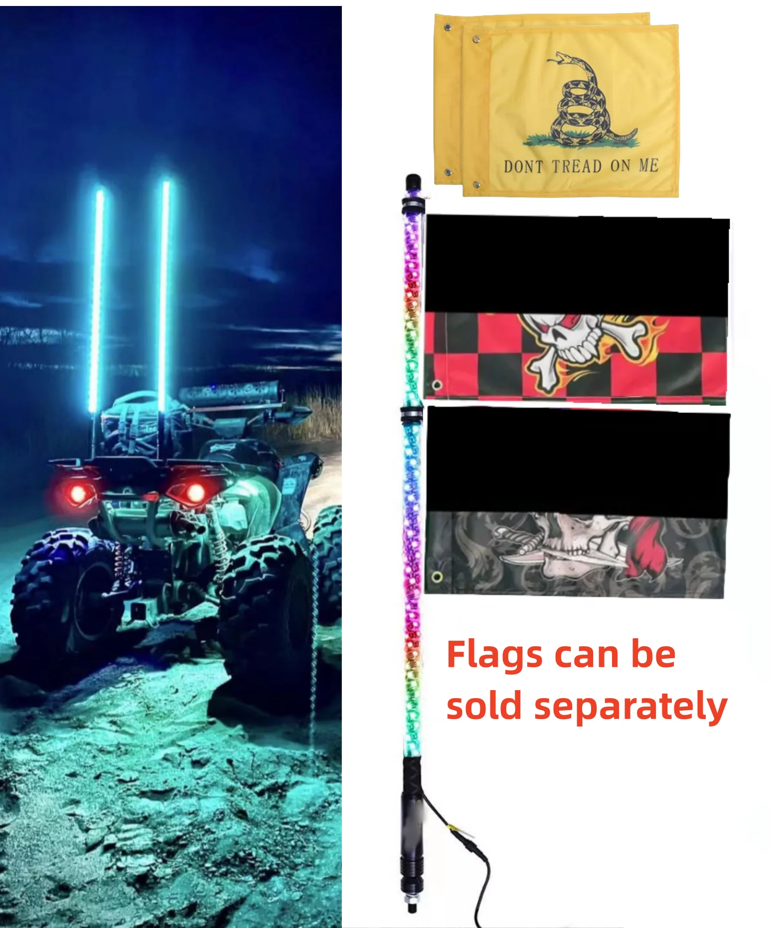 

4FT Whip Lights ，Led Whip Light，Spiral RGB Chasing Lighted Whips Flags for Off- Road Vehicle ATV UTV RZR Jeep Trucks Dunes