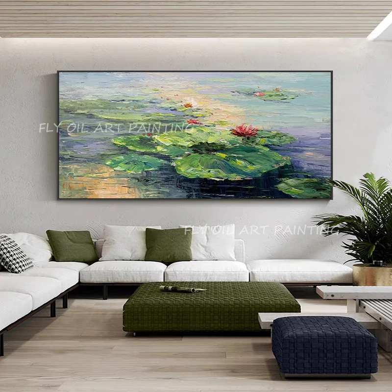 

Lili Flower Pond Thick 100% Hand Painted Landscape Oil Painting Large Size Art Wall Paintings Canvas Wall Art Room Decoration