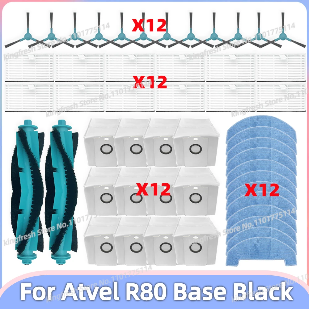 

Fit For ( Atvel R80 Base Black ) Vacuum Replacement Parts Main Roller Side Brush Hepa Filter Mop Cloth Dust Bag Accessories