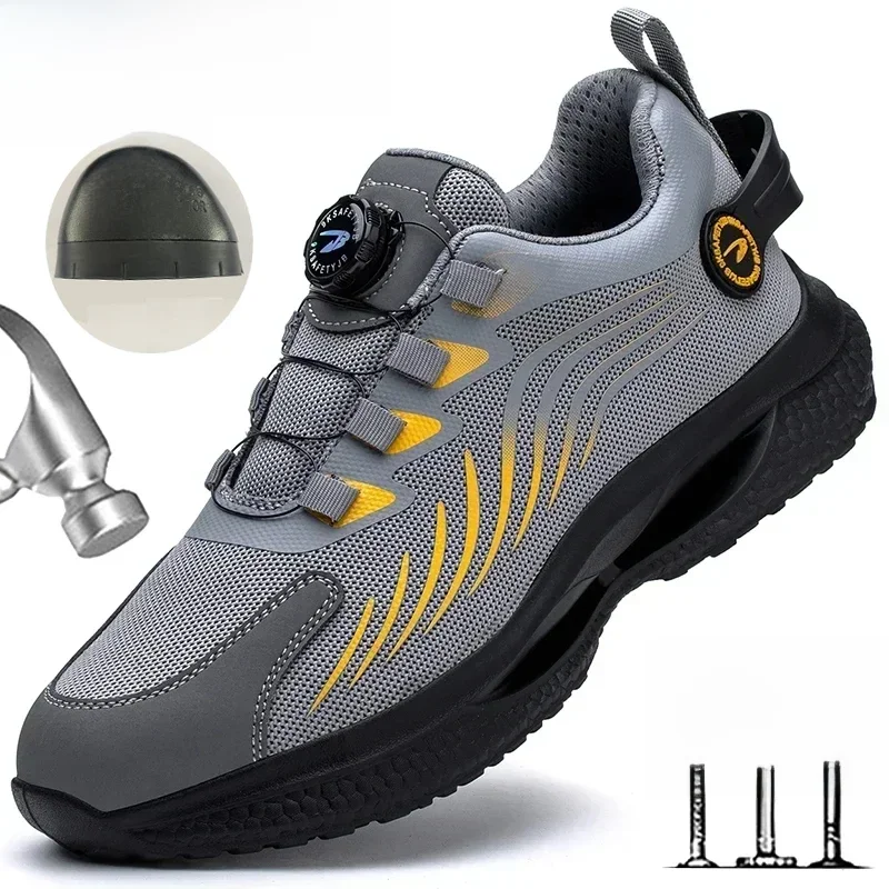 Roterende knop Nieuwe veiligheidsschoenen Heren Anti-smash Anti-lek Werkschoenen Mode Heren Sportschoenen Beveiliging Beschermende laarzen Heren - afbeelding 2
