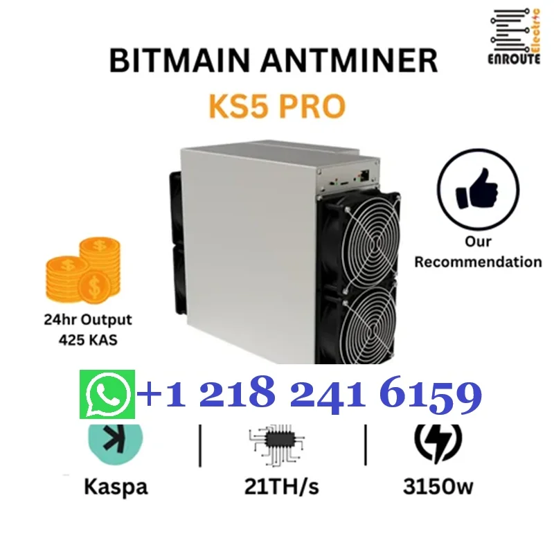 BAC 100% Bitmain Antminer KS5 21t عامل منجم KASPA Coin ASIC تعدين btc متوفر