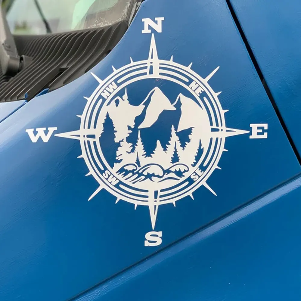 Compass Car Sticker PVC Window Stickers Natural Mountain Forest Pacific Northwest Auto Spare Parts Notebook Vinyl Decals