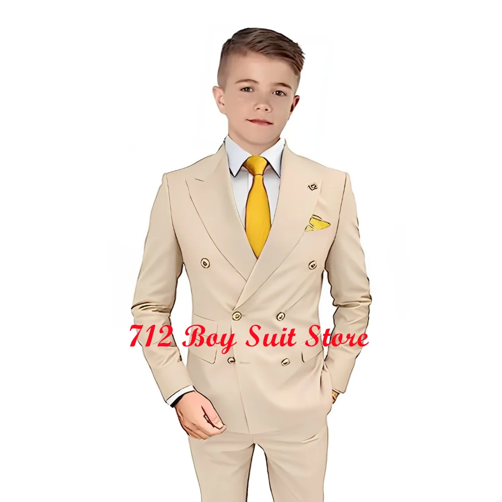 Boys Wedding Tuxedo Formal Dress Suit 2 Piece Double Breasted Jacket Pants Children Outfits Slim Fit Suit