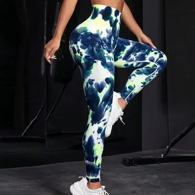 Nova cor gotejamento corante calças de yoga cintura alta e hip levantamento calças de fitness calças