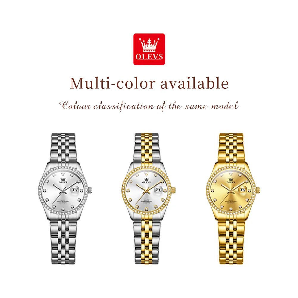 OLEVS Women's Luxury Quartz Watch 3629 Top Brand Sparkling Diamond Dial Waterproof Luminous Ladies Timepiece Christmas Gift