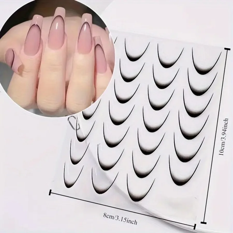 Self-Adhesive Gradient French Nail Stickers - 3D Smile Line & Crescent Design, Glossy Finish Nail Art Decals For Home & Salon Use, Long Streaks For Elegant Manicure, Nail Accessories, Manicure Enhancement, Smooth Application, Beauty Lovers