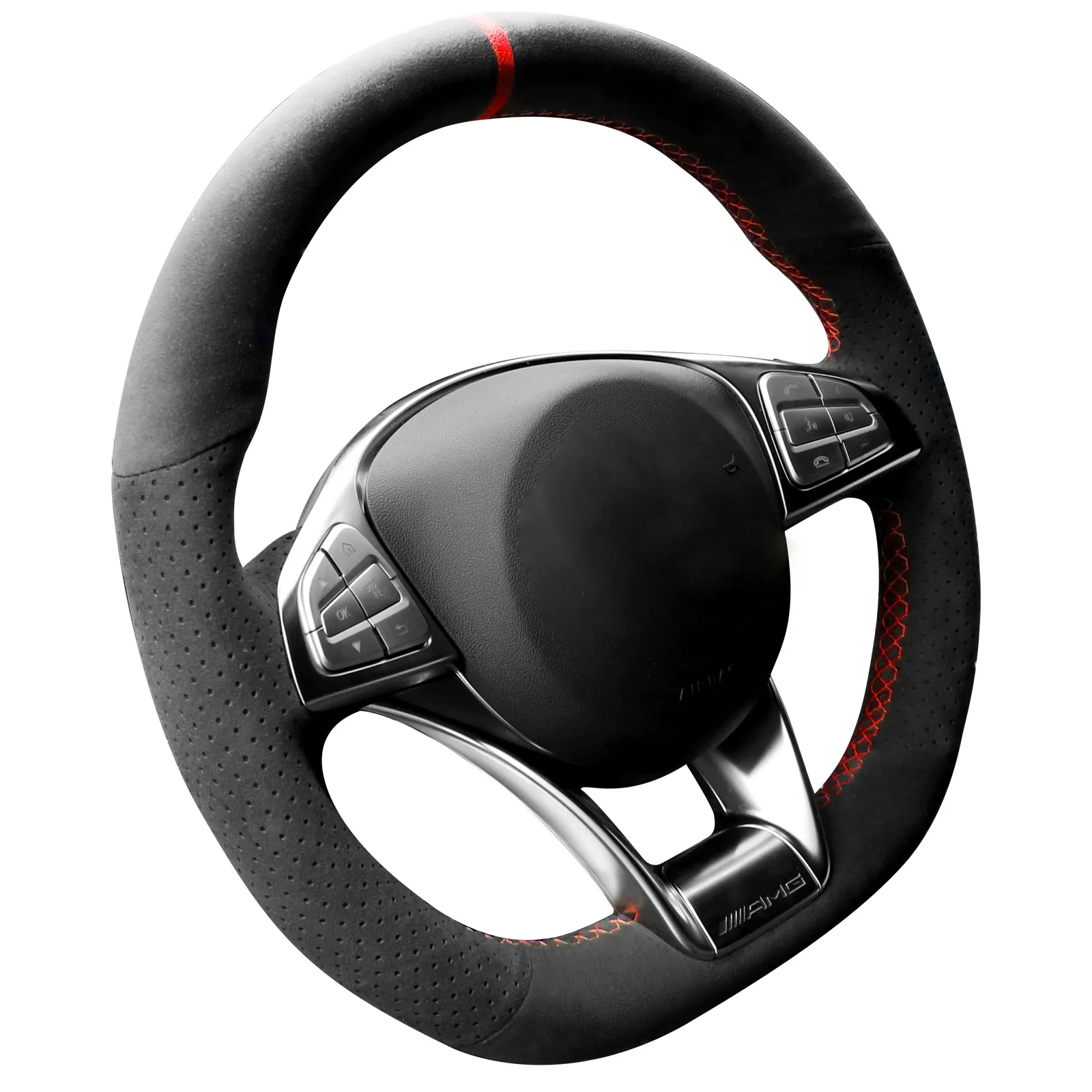 

Hand Stitch Steering Wheel Cover for Alcantara Material for Mercedes Benz AMG A45 W205 C43(Red Stripe)