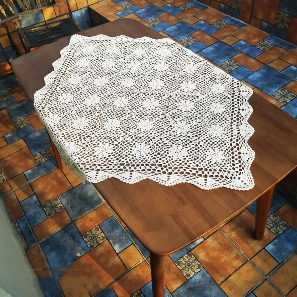 Square Hand Crochet Table Placemats Vintage Soft Washable Cotton Doilies Boho Napkins DIY Furniture Table Setting Accessories