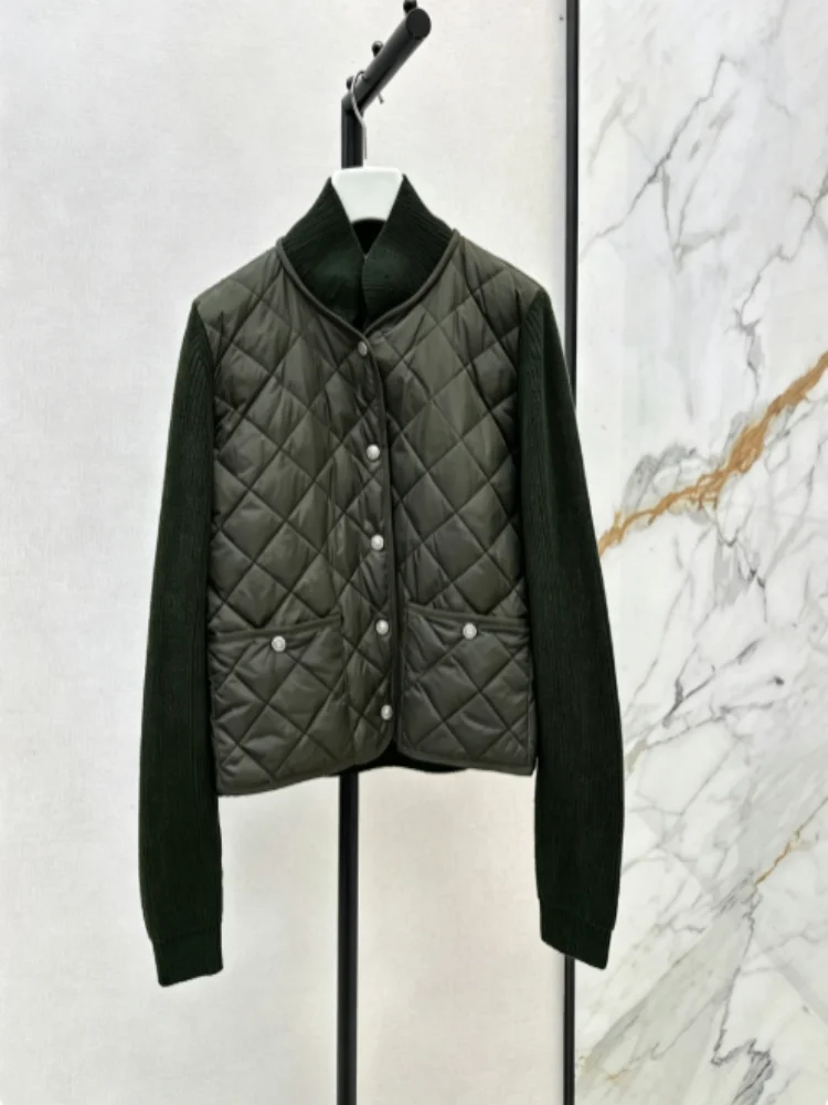 Women's Latest Autumn-Winter Olive Green Patchwork Short Down Jacket
