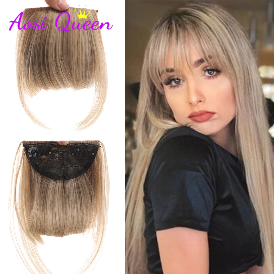 AS Synthetic Bangs Hair Clip In Extensions Natural Fringe Bangs Clip In Front Neat Flat Bang Short Straight Hair piece Bangs