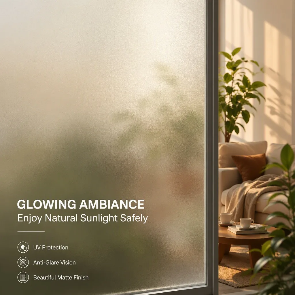 Frosted Privacy Window Film Static Cling Heat Control Translucent Removable for Bathroom Door Bedroom Window Cabinet Glass