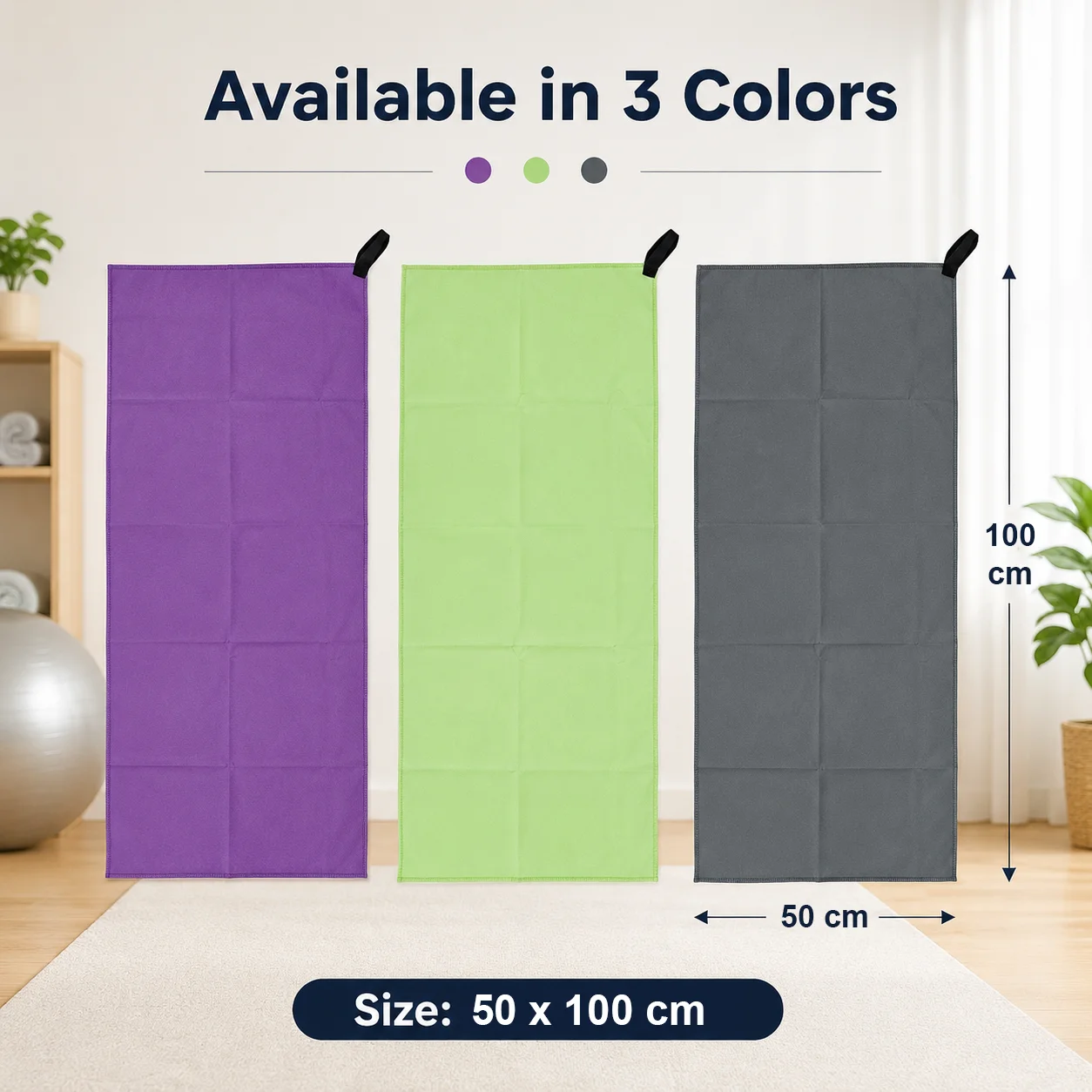 50x100cm Quick-Dry Microfiber Towel Lightweight Portable Absorbent Sports Towel with Hanging Tab for Beach Swimming Gym Camping