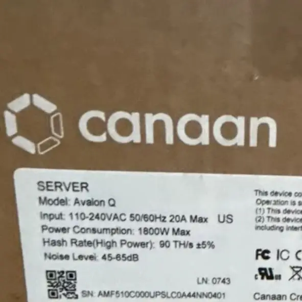 

Hot Sales Canaan Avalon Q 90TH/S 1674W ECO Home Miner For Home