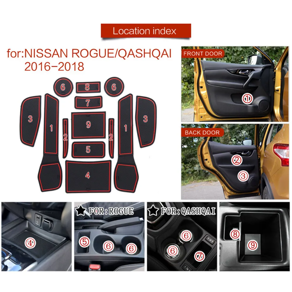 Rubber Dust-proof Mat for Nissan Rogue T32 X-Trail SV 2016~2019 Storage Interior Anti-slip Door Groove Cup Pad Gate Slot Auto