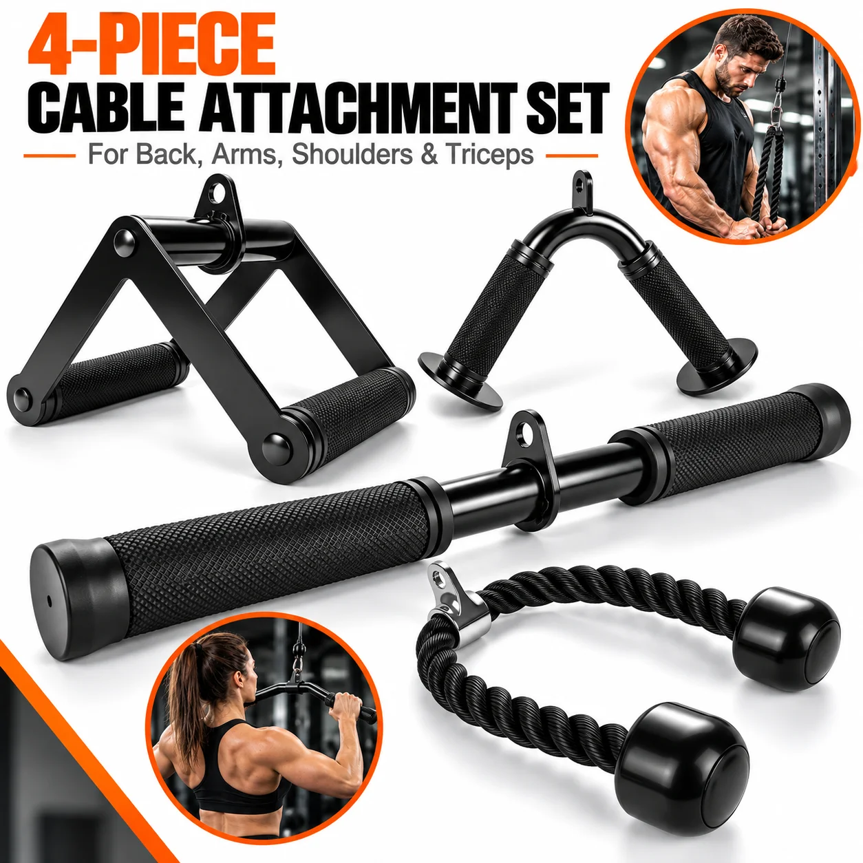 Cable Machine Attachment Set Lat Pull Down Bar Tricep Rope Straight Bar Gym Pulley Accessories for Back Arm Biceps Triceps Home Gym