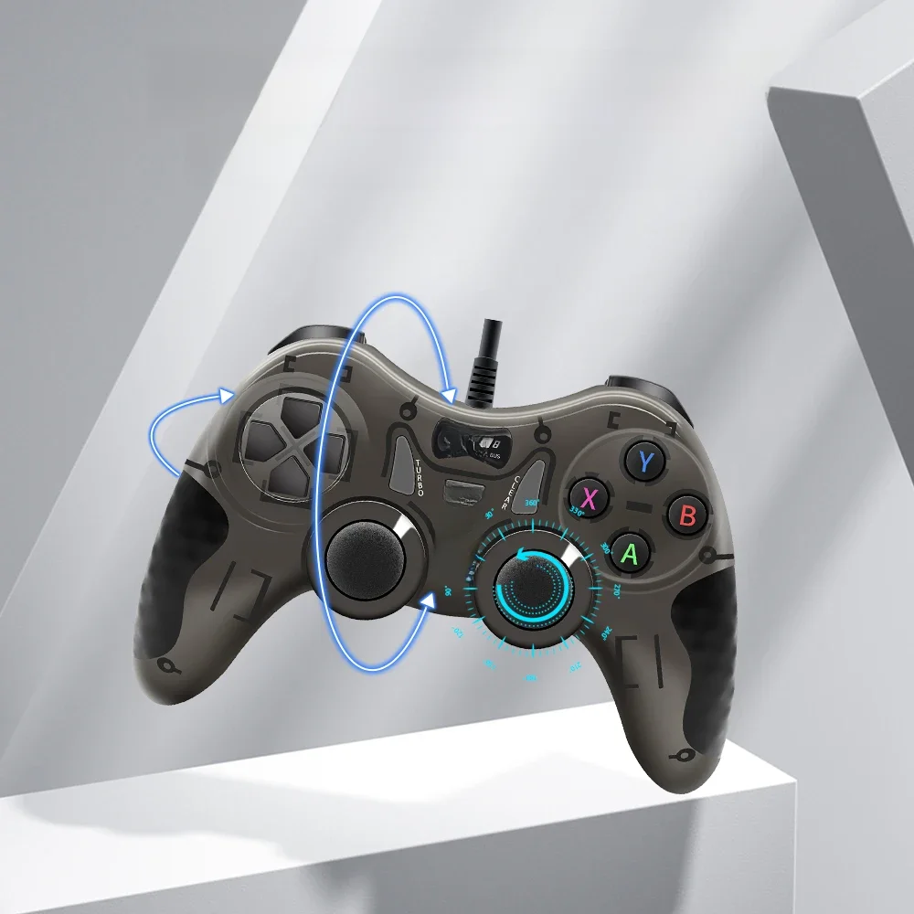 Manette de jeu noire et blanche, poignée filaire pour jeu TV/ordinateur PC, Joystick PS3, contrôleur avec effet de vibrations