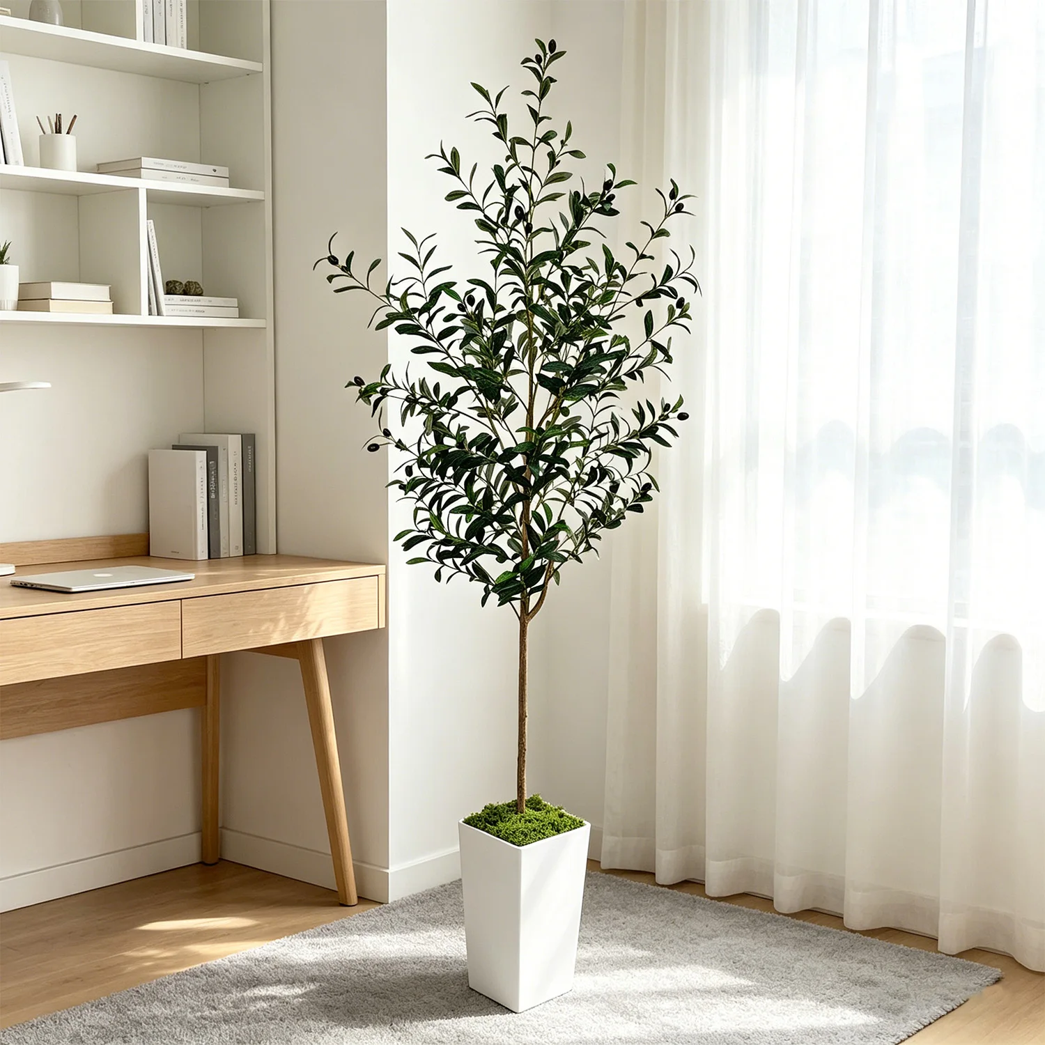 

Искусственное оливковое дерево 4-6,5 футов, реалистичное, с плодами, высокое, в горшке, для декора дома и гостиной