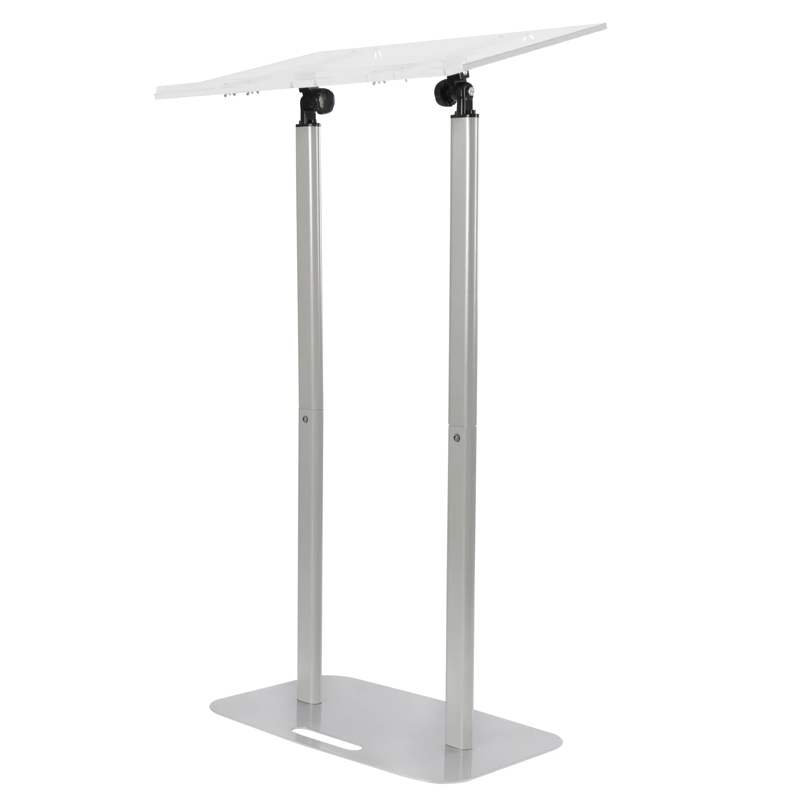 Clear Acrylic Podium Silver Iron Body and Base 46.46 Inch Height Floor Standing Lectern Pulpit Desk for Schools, Conference