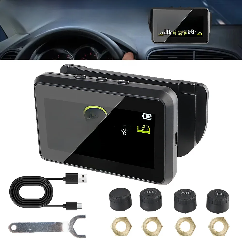 Avertissement de température économie de carburant système de surveillance de la pression des pneus moniteur de pression des pneus de voiture avec 4 capteurs externes solaire TPMS T14-1