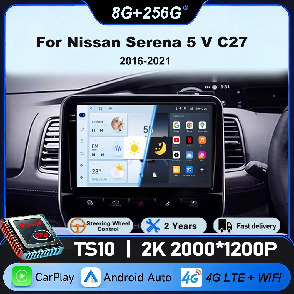 Radio para Auto Nissan Serena 5 V C27 2016-2021, Reproductor Estéreo con Carplay y Android Auto, Unidad Principal Multimedia con Pantalla, Sin Reproductor de DVD 2din