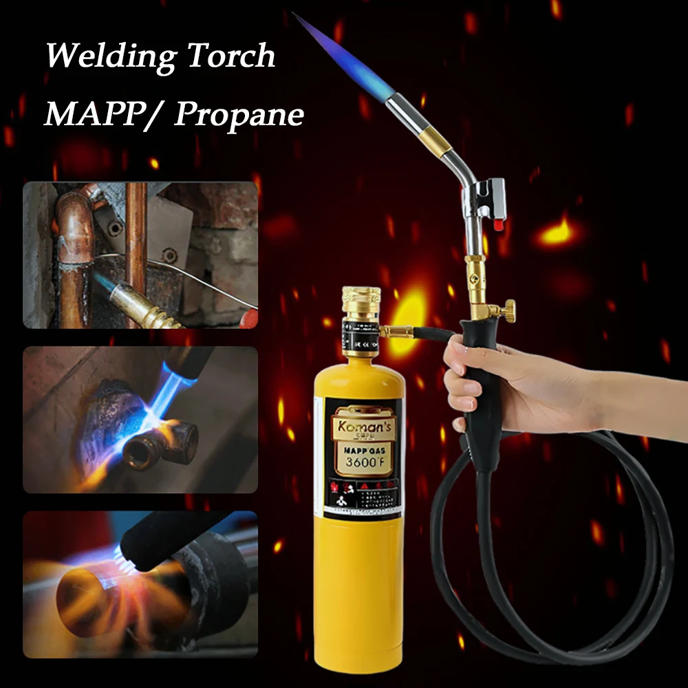 Mapp Torch Gas Welding 3600° F Flame Brazing Tool with 1.5m Hose Propane Heating Welding Gun with Electronic ignition